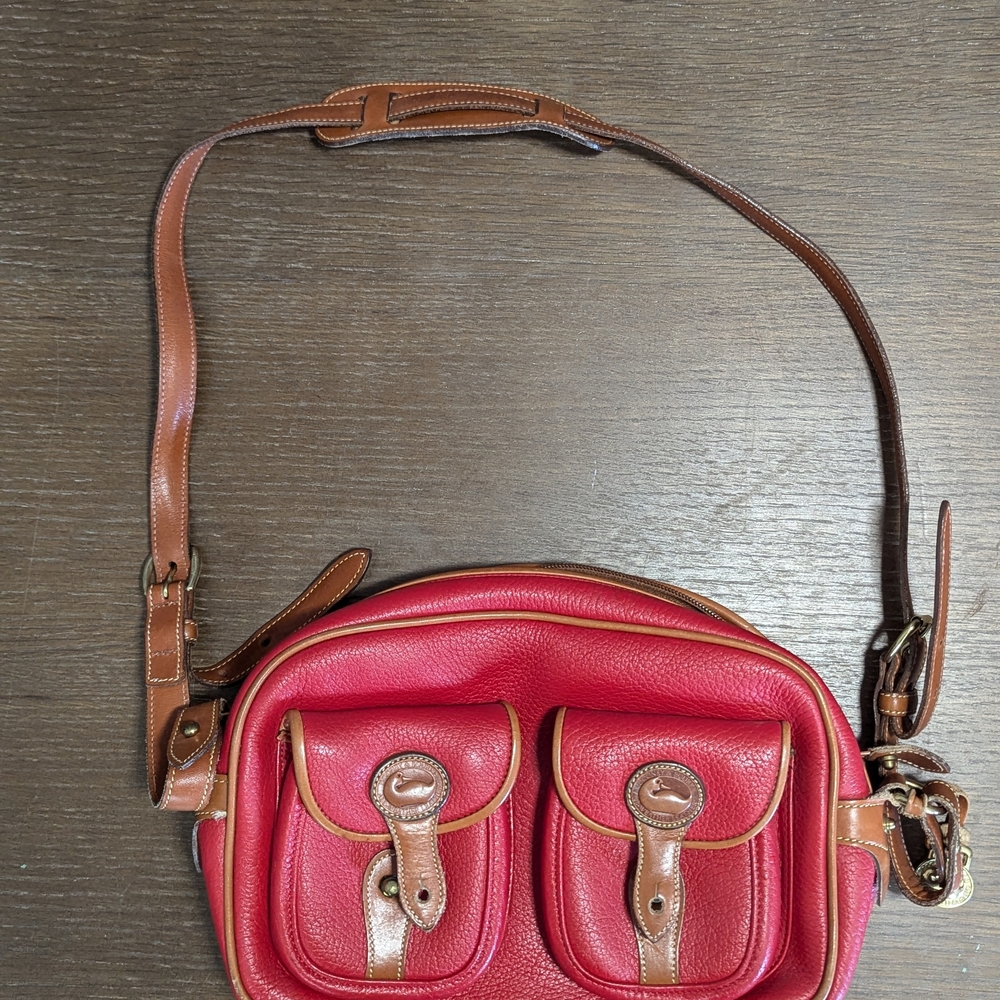 Dooney & Bourke Red and Tan Crossbody Bag with Adjustable Strap
